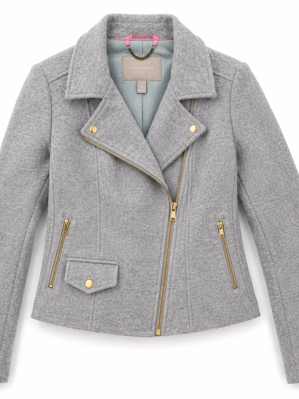 Banana Republic Gray Wool-Blend Moto Jacket with Gold Hardware